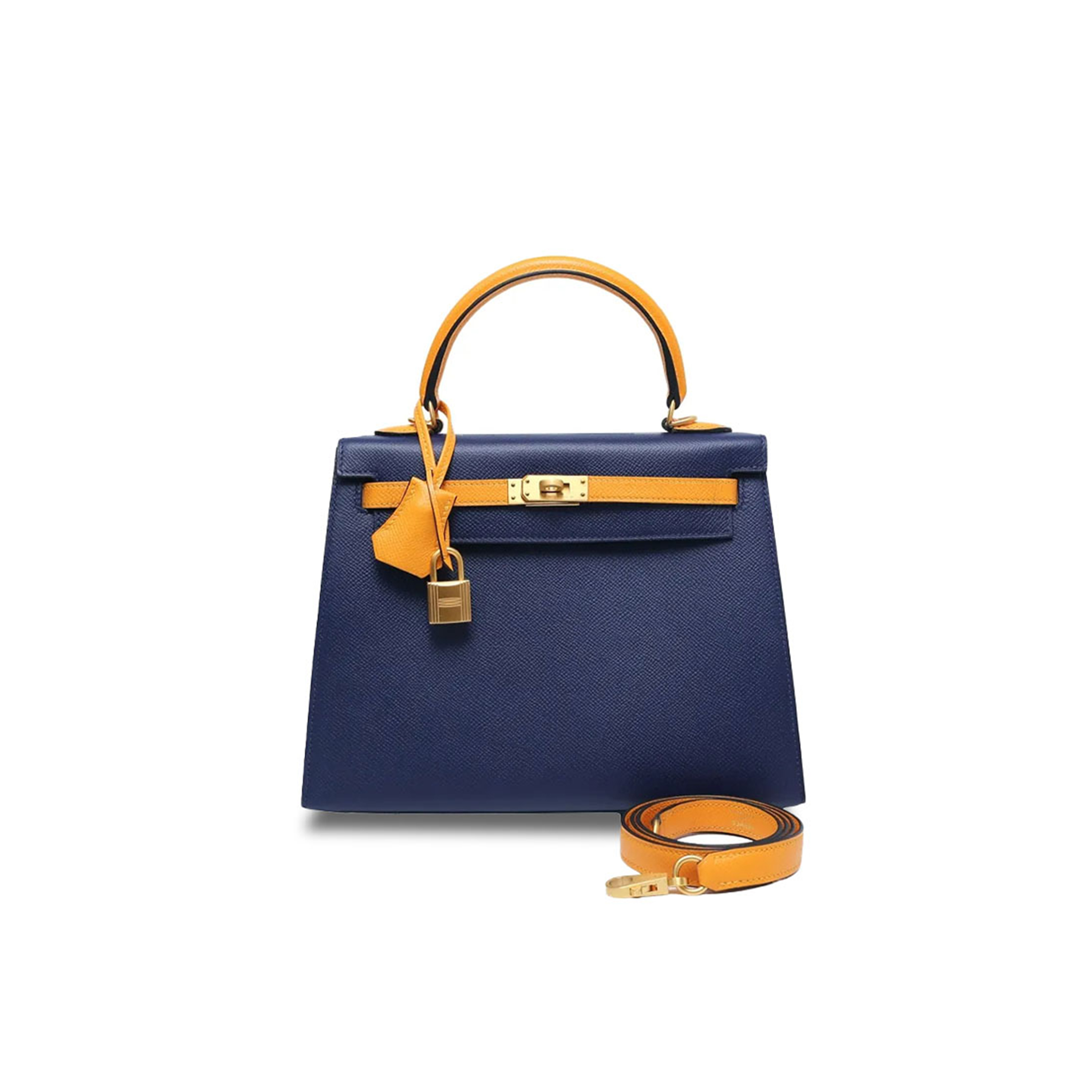 H**mes master kelly 28 epsom sapphire blue sun yellow (28*22*10cm)